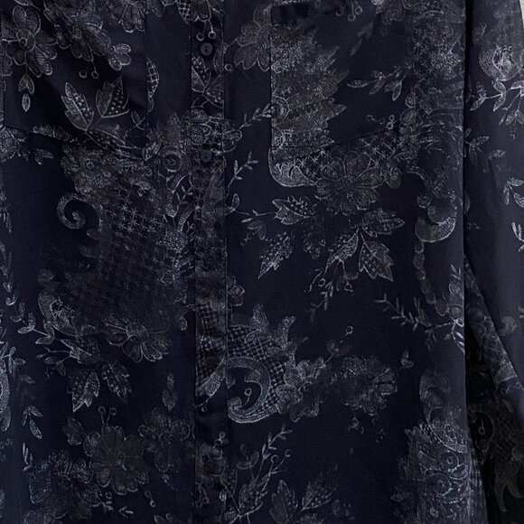 Decree Sheet Floral Whimsigoth Button Up Shirt Black Roll Tab Paisley Witchy-L - Picture 6 of 12